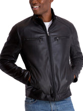 Load image into Gallery viewer, Mens Black Dashing Stand Collar Racer Leather Jacket
