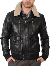 Load image into Gallery viewer, Mens Black Fur Collar Bomber Jacket
