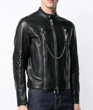 Load image into Gallery viewer, Mens Cafe Racer Black Leather Biker Jacket
