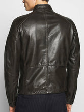 Load image into Gallery viewer, Black Leather Cafe Racer Motorcycle Jacket
