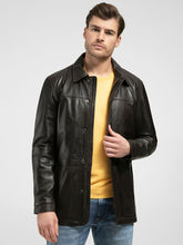 Load image into Gallery viewer, Mens Black Stylish Leather Stand Collar Coat
