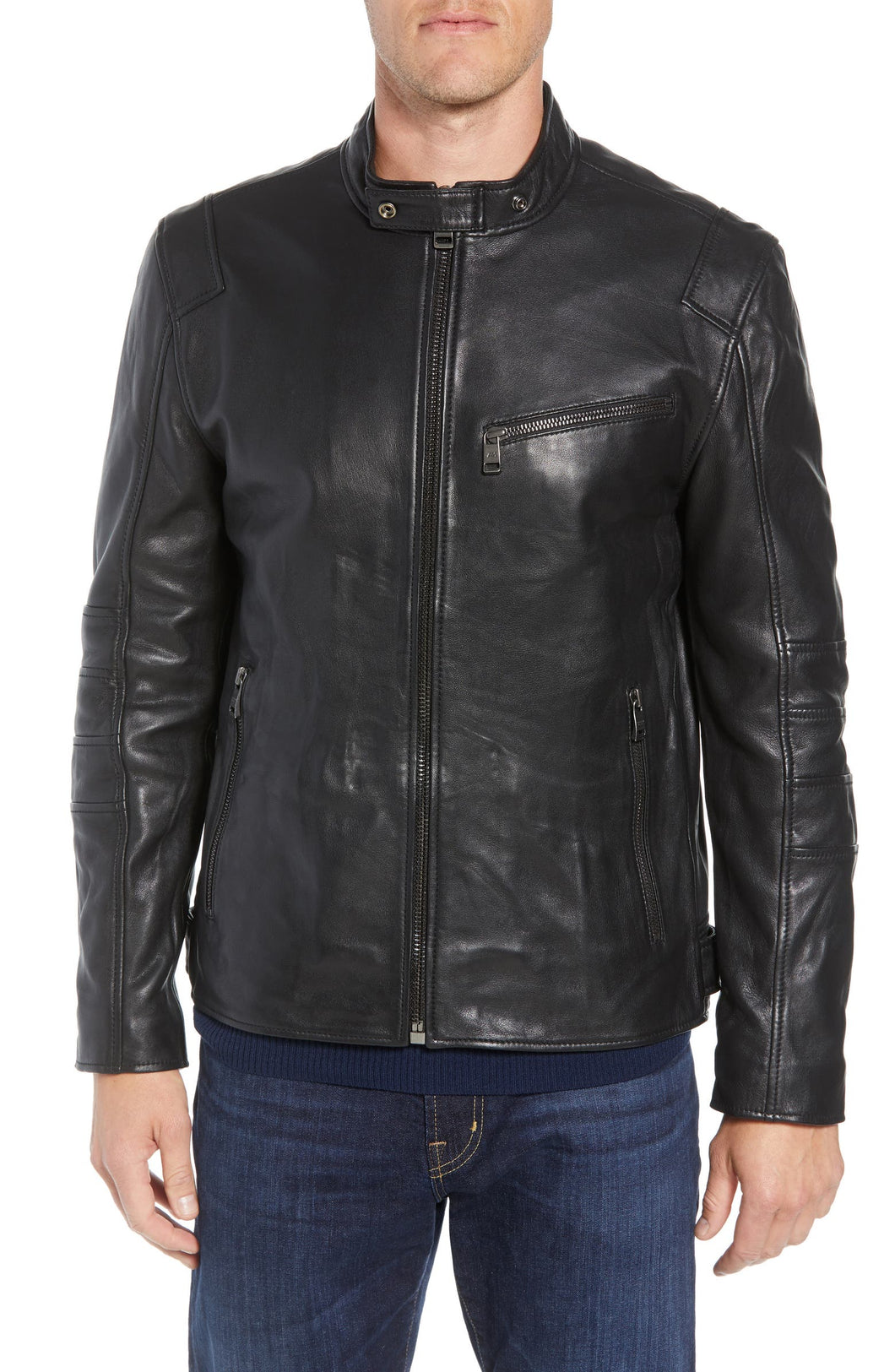 Men's Black Real Leather Moto Jacket