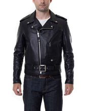 Load image into Gallery viewer, Men’s Black Real Leather Motorcycle Jacket
