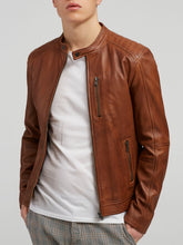 Load image into Gallery viewer, Mens Brown Motorcycle Leather Jacket - Boneshia
