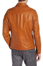 Load image into Gallery viewer, Mens Brown Shiny Biker Stand Collar Jacket
