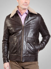 Load image into Gallery viewer, Mens Brown Biker Fur Leather Jacket
