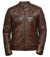 Load image into Gallery viewer, Men&#39;s Vintage Distressed Brown Quilted Leather Jacket
