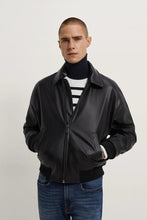 Load image into Gallery viewer, Mens Classic Black Bomber Folded Collar Bomber Jacket
