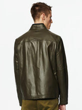 Load image into Gallery viewer, Mens Stand Collar Leather Jacket - Boneshia
