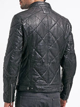 Load image into Gallery viewer, Mens Diamond Quilted Black Leather Jacket
