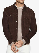 Load image into Gallery viewer, Mens Distressed Shirt Collar Trucker Leather Jacket
