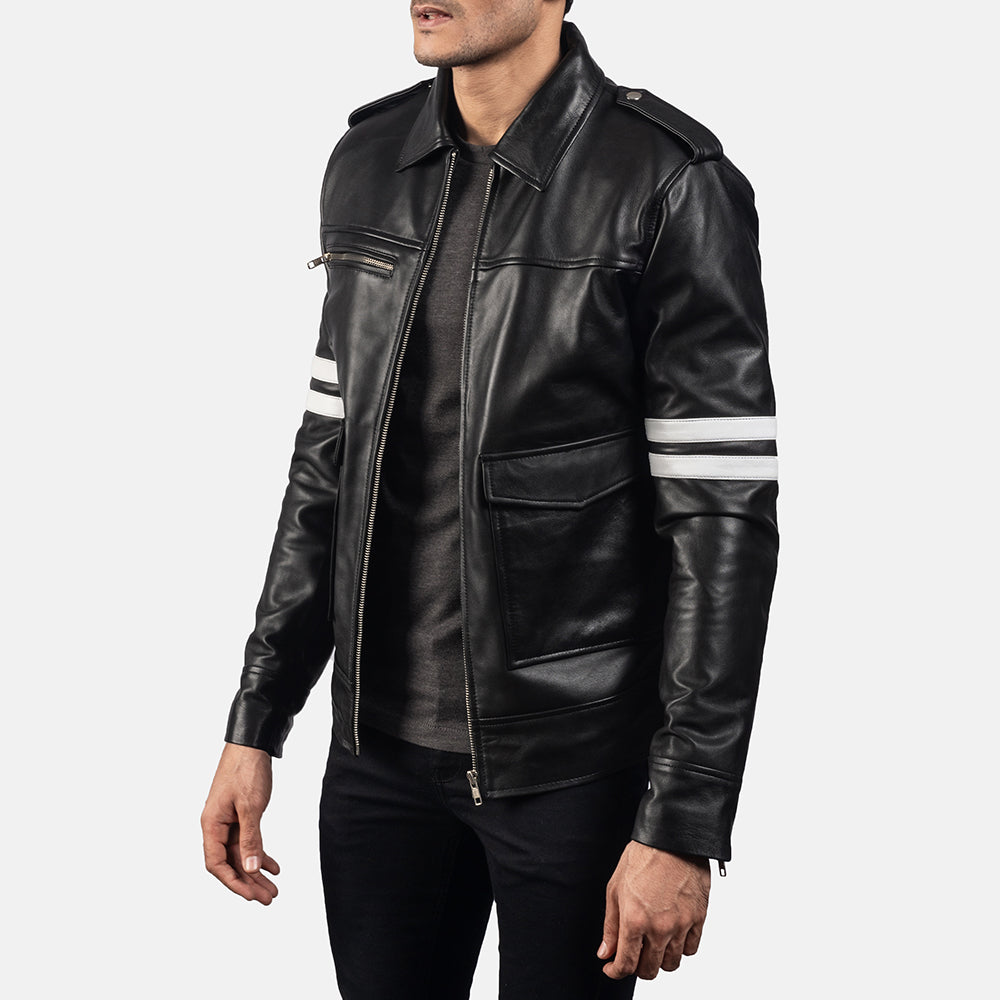 Men's Authentic Black & White Biker Leather Jacket