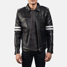 Load image into Gallery viewer, Men&#39;s Authentic Black &amp; White Biker Leather Jacket
