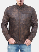 Load image into Gallery viewer, Men’s Faded Brown Distressed Leather Jacket – Boneshia
