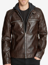 Load image into Gallery viewer, Men&#39;s Faux-Leather Detachable-Hood Biker Racer Jacket
