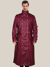 Load image into Gallery viewer, Men&#39;s Glossy Maroon Faux Leather Trench Coat
