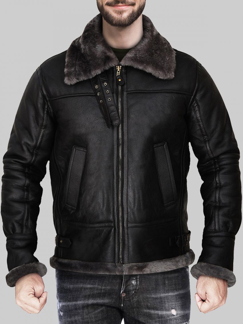 Men's Lavish Black Shearling Jacket With Hoodie