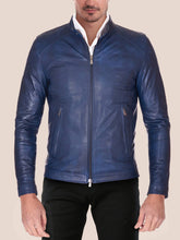Load image into Gallery viewer, Mens Navy Leather Jacket Brand New
