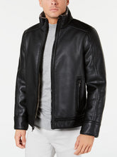 Load image into Gallery viewer, Men&#39;s Pebble Faux Leather Jacket With Faux Shearling Lining
