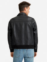 Load image into Gallery viewer, Black Mens Quilted Leather Stand Collar Bomber Jacket
