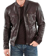 Load image into Gallery viewer, Mens Cafe Racer Casual Brown Jacket
