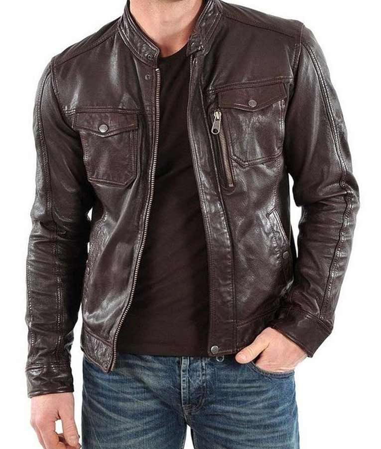 Mens Cafe Racer Casual Brown Jacket