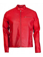 Load image into Gallery viewer, Men&#39;s Red Leather Cafe Racer Jacket
