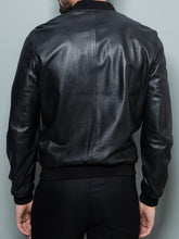 Load image into Gallery viewer, Mens Shiny Black Leather Bomber Jacket
