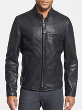Load image into Gallery viewer, Mens Snap Collar Dashing Biker Racing Leather Jacket
