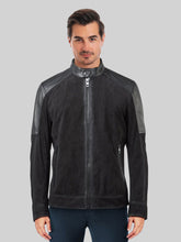 Load image into Gallery viewer, Men&#39;s Snap Tab Black Leather Jacket
