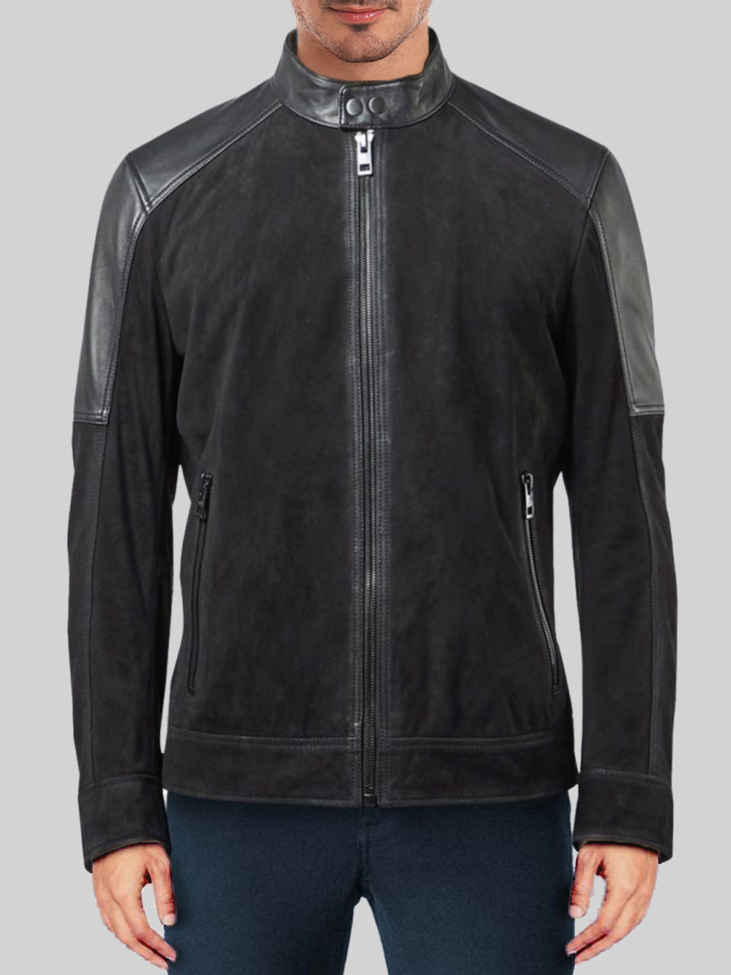 Men's Snap Tab Black Leather Jacket