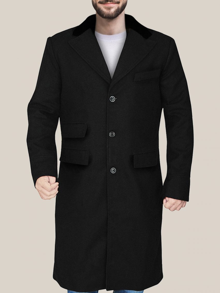 Men's Sophisticated Black Wool Trench Coat