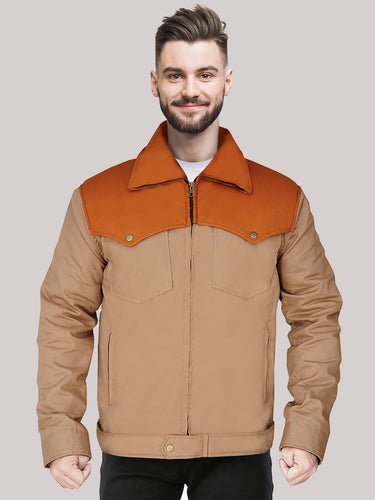 Men's Spunky Light-Brown Cotton Trucker Jacket