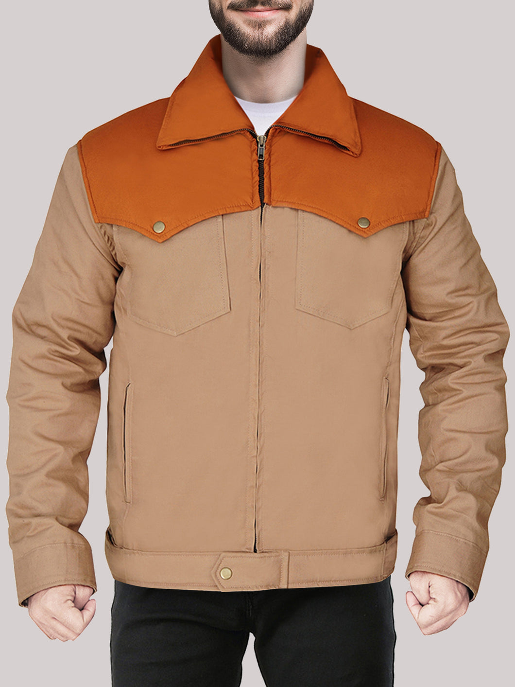 Men's Spunky Light-Brown Cotton Trucker Jacket