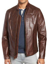Load image into Gallery viewer, Mens Stand Collar Cool Dashing Biker Racer Leather Jacket
