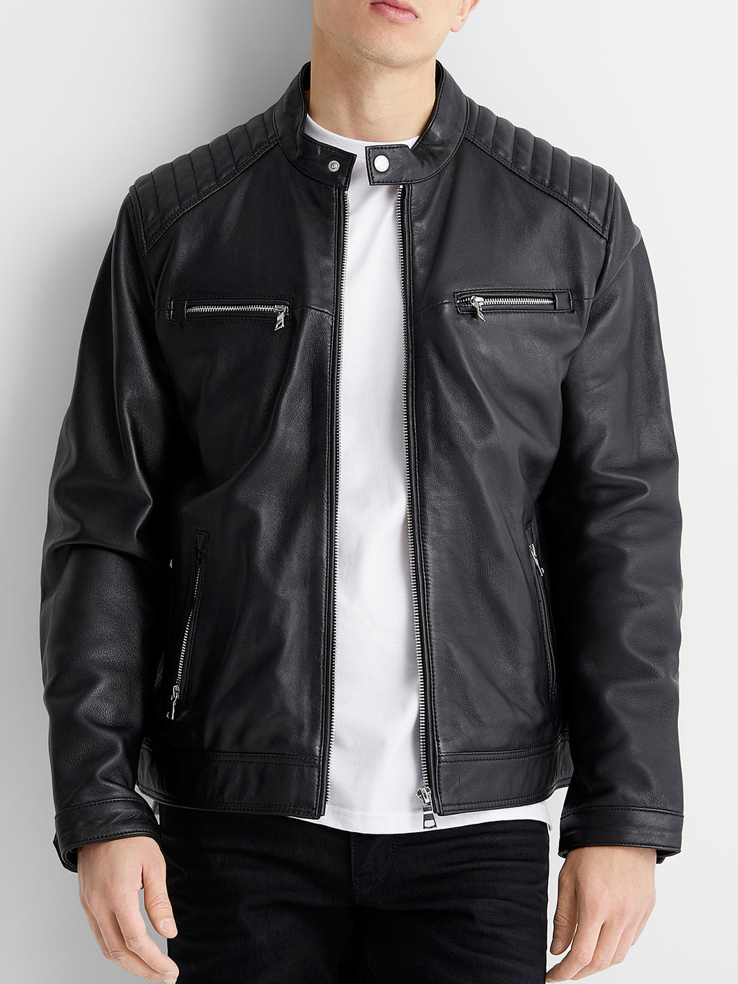 Mens Top Stiched Black Biker Leather Jacket –  Boneshia