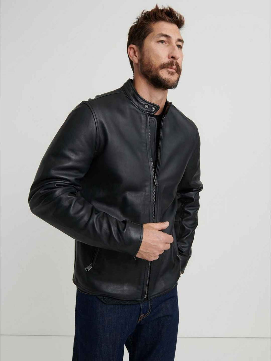 Mens Trendy Black Biker Real Leather Jacket