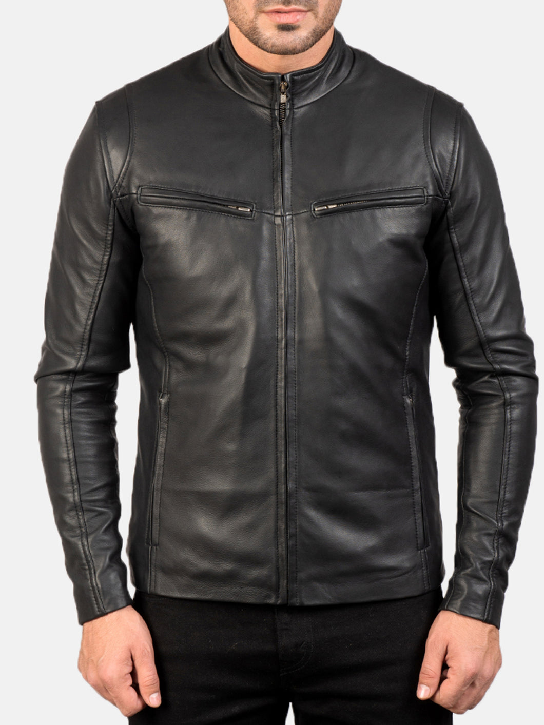 Mens Vintage Distressed Black Real Leather Four Pocket Jacket