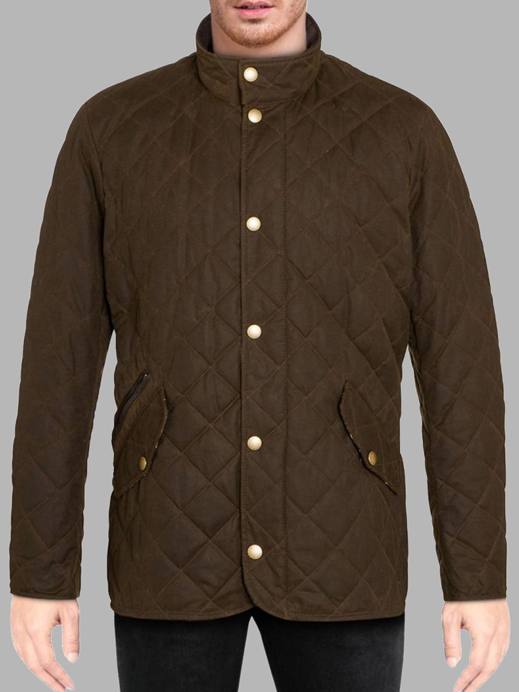 Men's Waxed Quilted Neck Brown Cotton Jacket