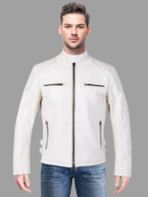Load image into Gallery viewer, Men&#39;s White Biker Leather Jacket - Boneshia
