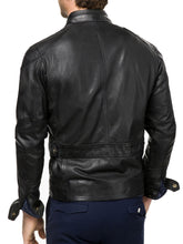 Load image into Gallery viewer, Mens black Genuine Leather Biker Jacket
