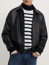 Load image into Gallery viewer, Stylish Mens Black Zipper Biker Leather Jacket
