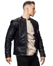 Load image into Gallery viewer, Mens New Black Genuine Leather Racer Jacket
