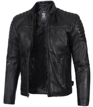Load image into Gallery viewer, Real Leather Motorcycle Jacket With Stripes

