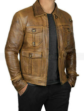 Load image into Gallery viewer, MEN&#39;S BROWN MOTORCYCLE LEATHER JACKET
