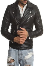 Load image into Gallery viewer, Men Raven Black Biker Leather Jacket – Boneshia
