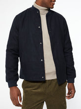 Load image into Gallery viewer, Navy Faux Wool Bomber Jacket

