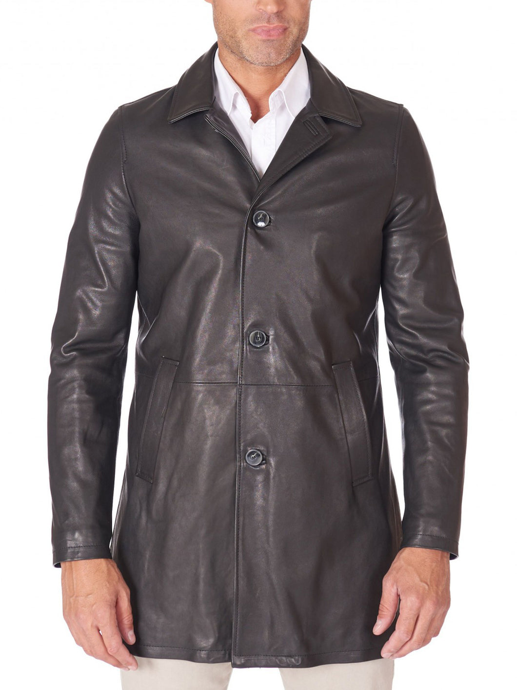 Mens Vintage Aspect Leather Collar Coat