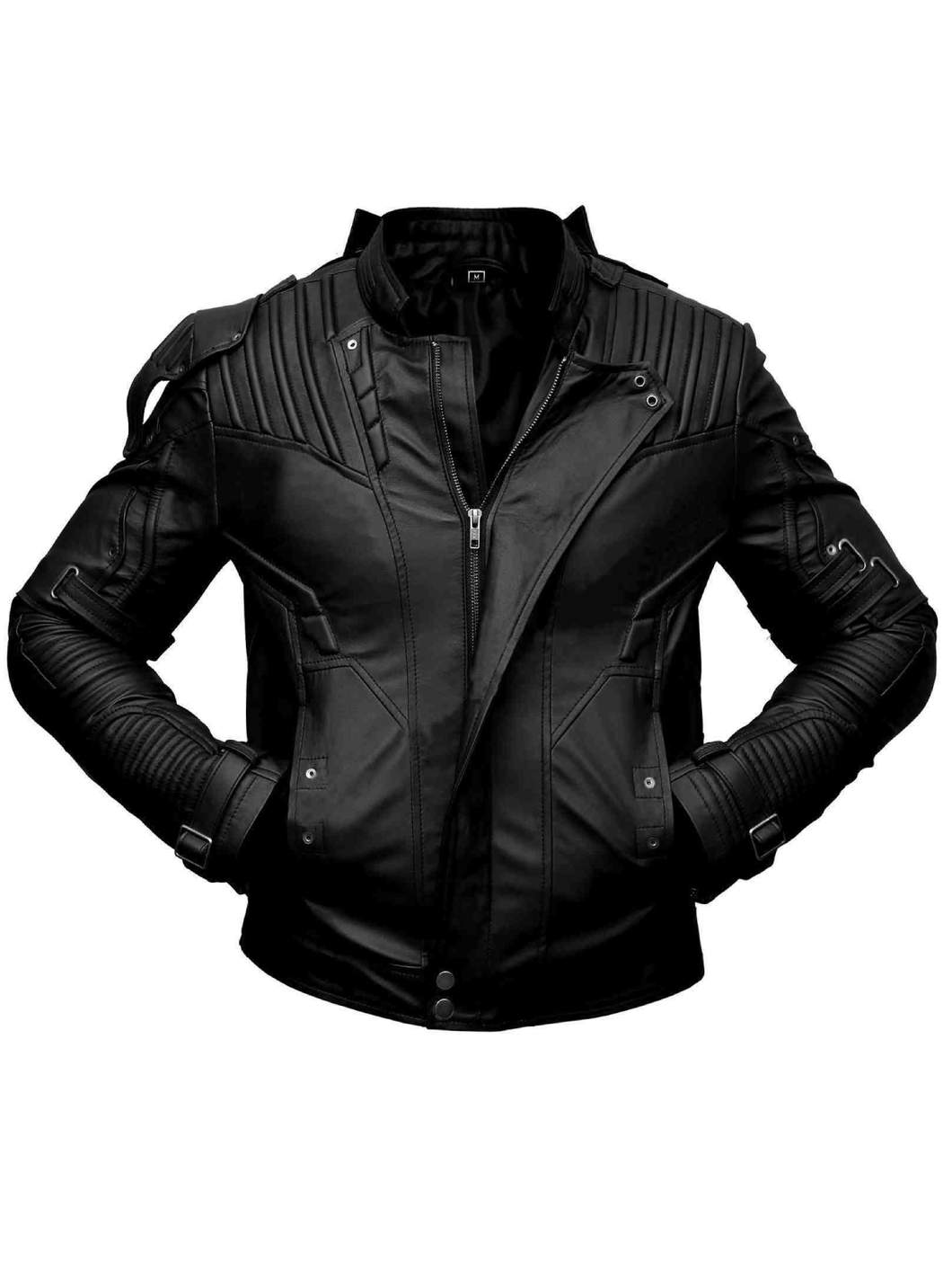 Men's Black Short Collar Genuine Leather Jacket