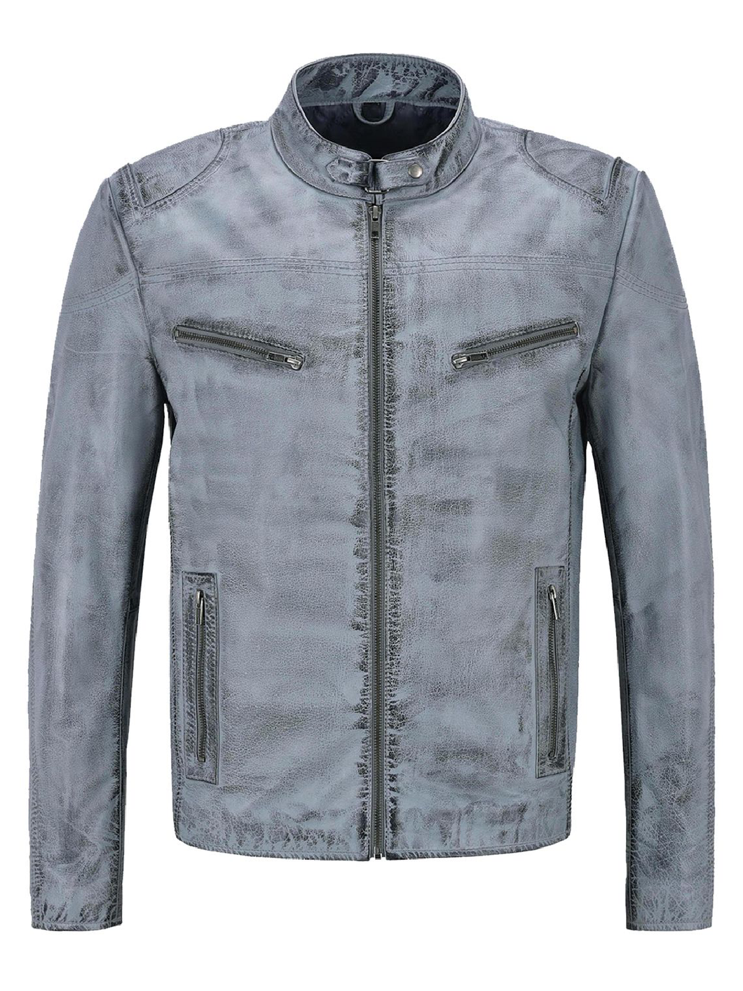 Men's Distressed Light Blue Biker Leather Jacket